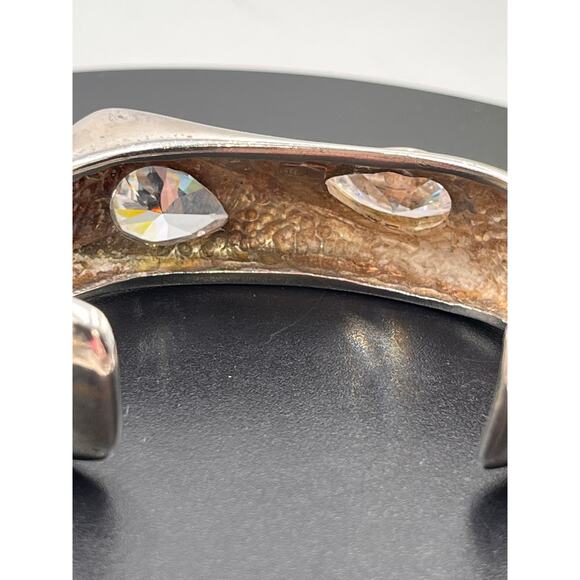 Sterling Silver Pear Shaped Faceted Glass Bezel Set 14K Arched Cuff Bracelet Sm - Picture 6 of 8